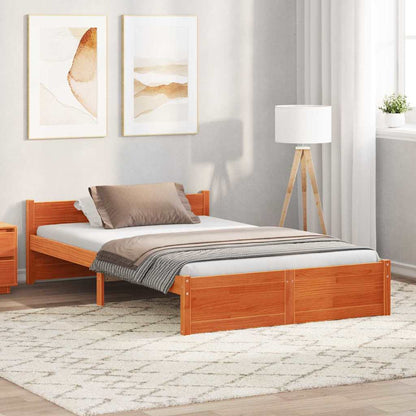 Bed Frame with Headboard Wax brown 120 x 200 cm Solid pine wood
