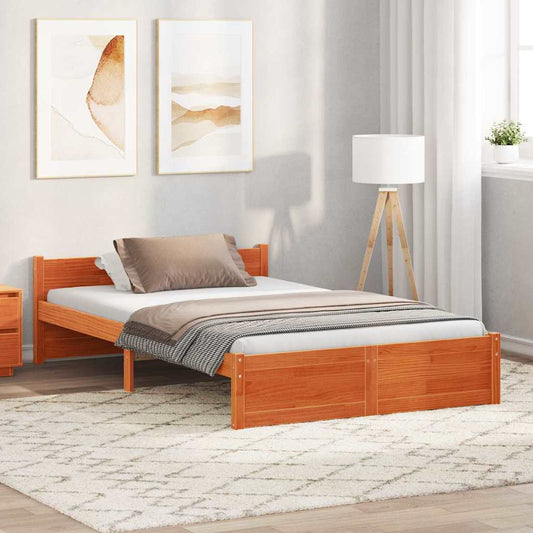 Bed Frame with Headboard Wax brown 120 x 200 cm Solid pine wood