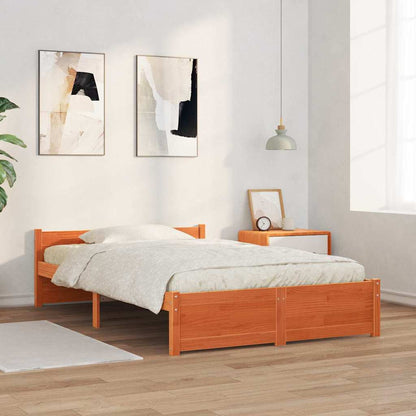Bed Frame with Headboard Wax brown 120 x 200 cm Solid pine wood