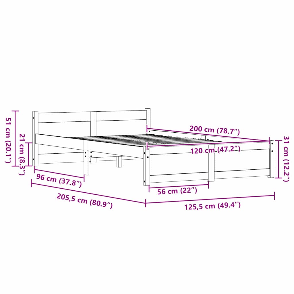 Bed Frame with Headboard Wax brown 120 x 200 cm Solid pine wood