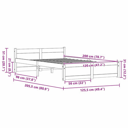 Bed Frame with Headboard Wax brown 120 x 200 cm Solid pine wood