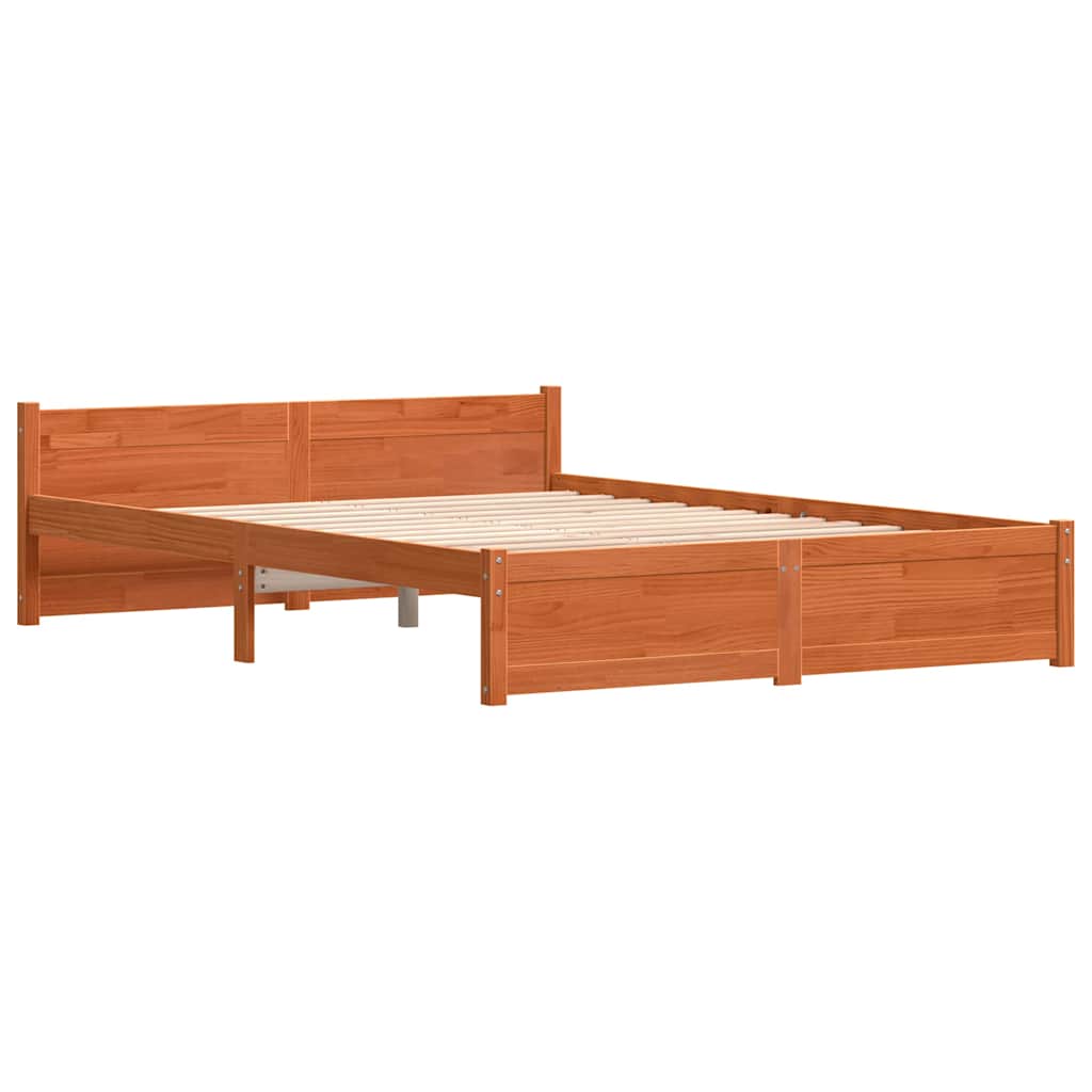 Bed Frame with Headboard Wax brown 140 x 200 cm Solid pine wood