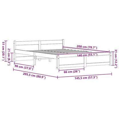Bed Frame with Headboard Wax brown 140 x 200 cm Solid pine wood