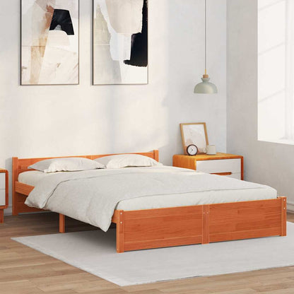 Bed Frame with Headboard Wax brown 150 x 200 cm Solid pine wood