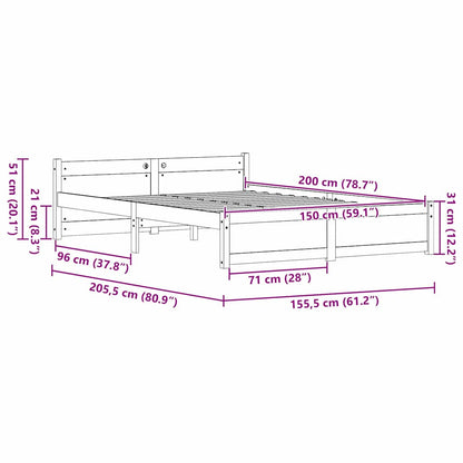 Bed Frame with Headboard Wax brown 150 x 200 cm Solid pine wood