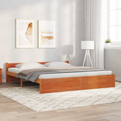 Bed Frame with Headboard Wax brown 180 x 200 cm Solid pine wood