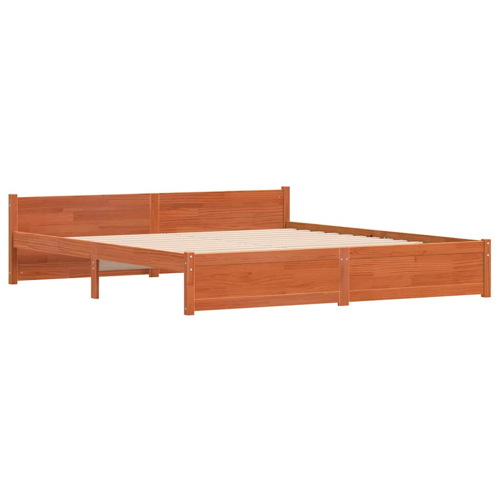Bed Frame with Headboard Wax brown 180 x 200 cm Solid pine wood