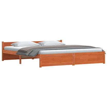 Bed Frame with Headboard Wax brown 180 x 200 cm Solid pine wood