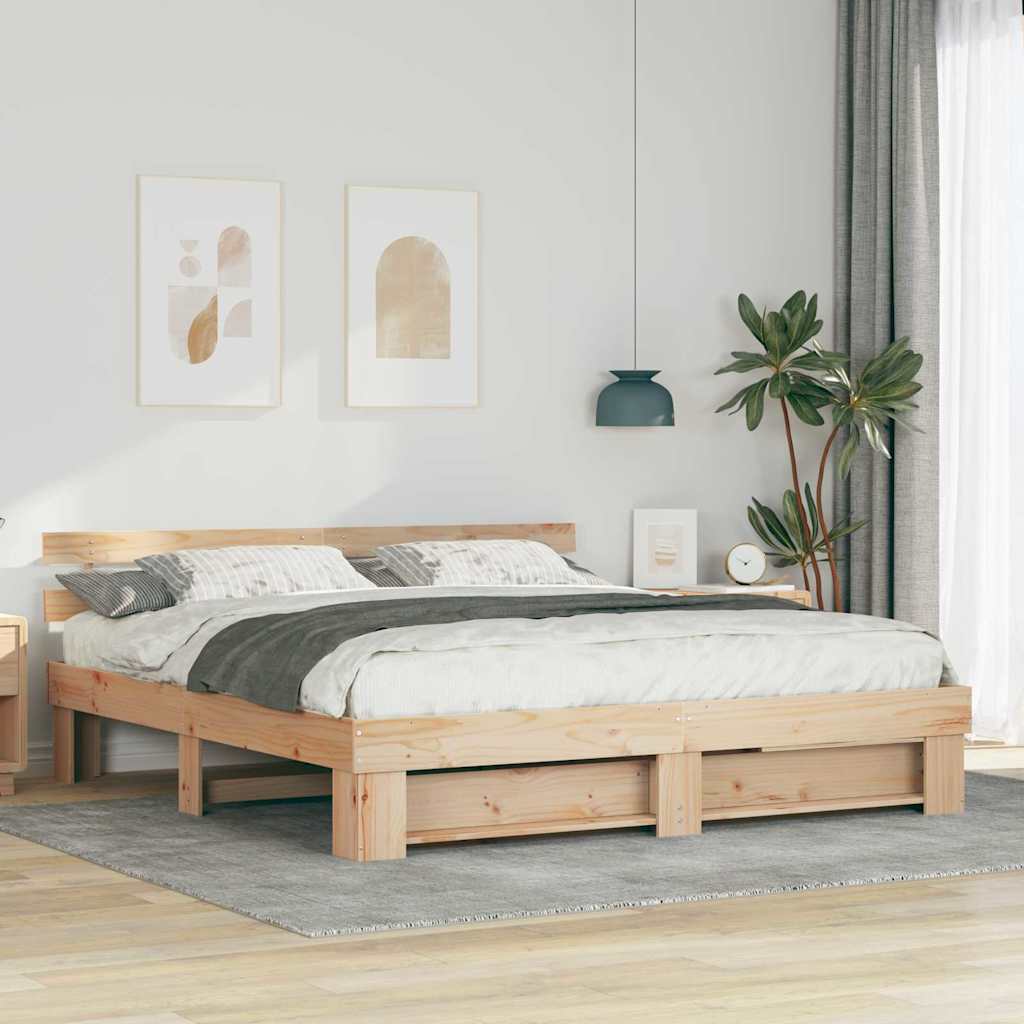 Bed Frame with Headboard Brown 200 x 200 cm Solid pine wood