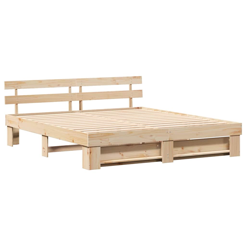 Bed Frame with Headboard Brown 200 x 200 cm Solid pine wood