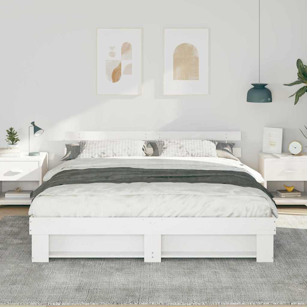 Bed Frame with Headboard White 200 x 200 cm Solid pine wood