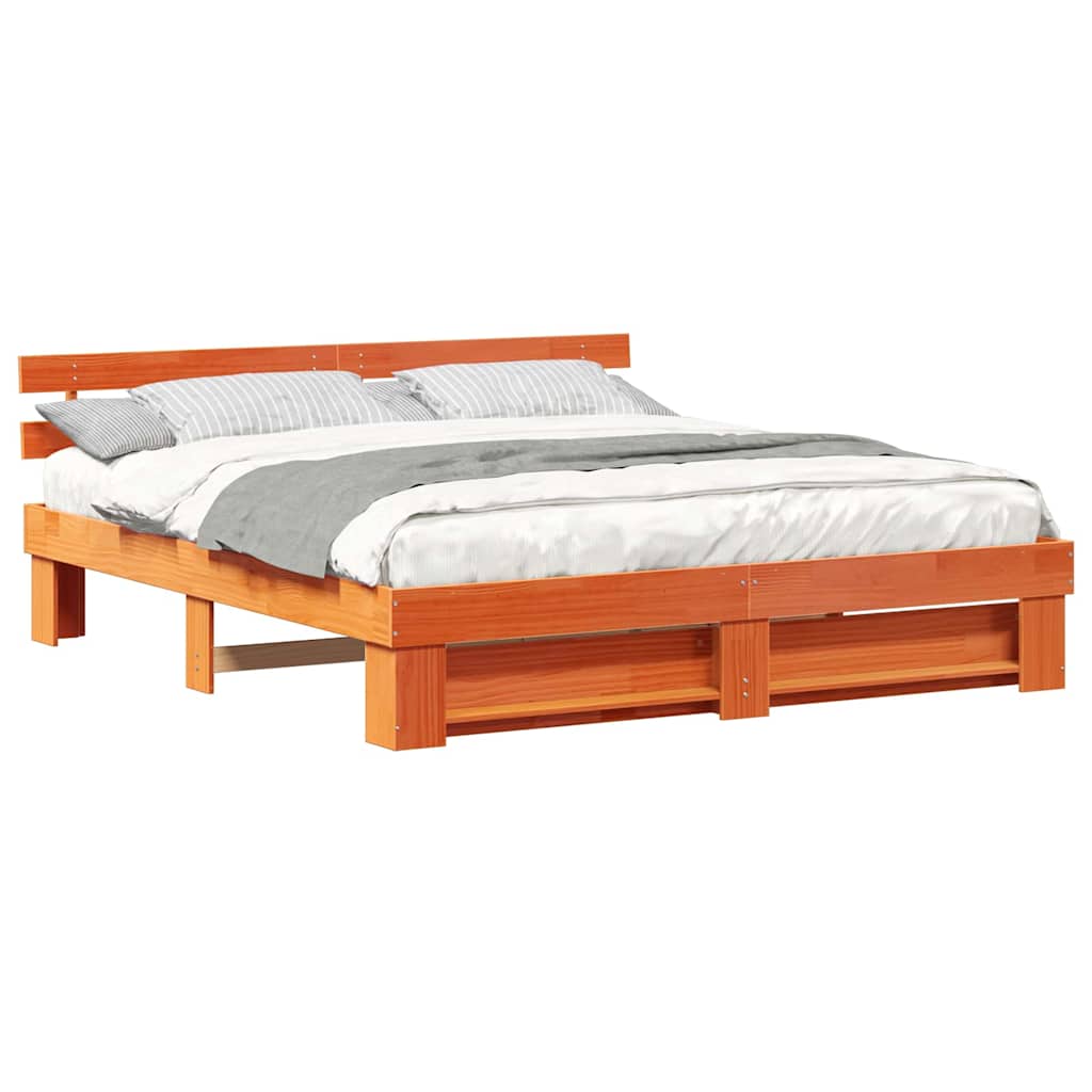 Bed Frame with Headboard Brown 200 x 200 cm Solid pine wood