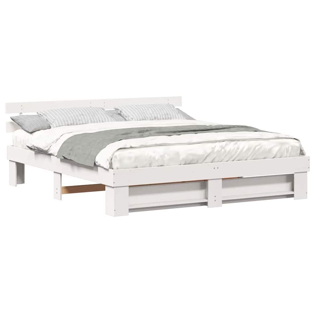 Bed Frame with Headboard White 180 x 200 cm Solid pine wood