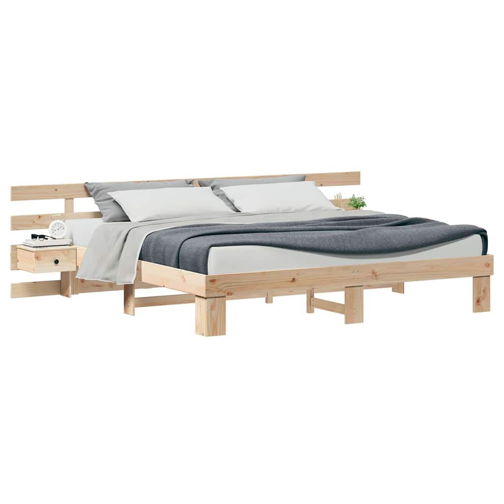 Bed Frame with Drawer Brown 200 x 200 cm Solid pine wood