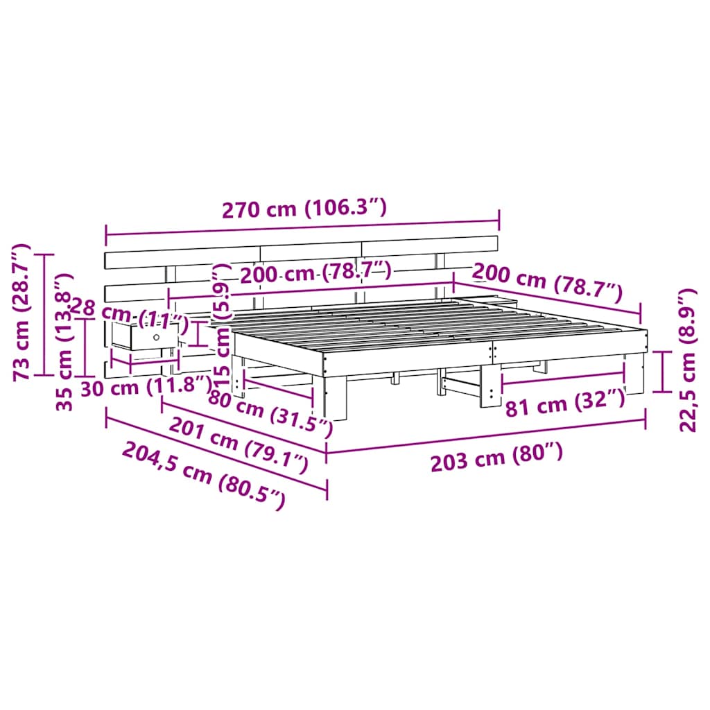 Bed Frame with Drawer Brown 200 x 200 cm Solid pine wood