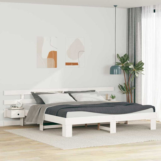 Bed Frame with Drawer White 200 x 200 cm Wood