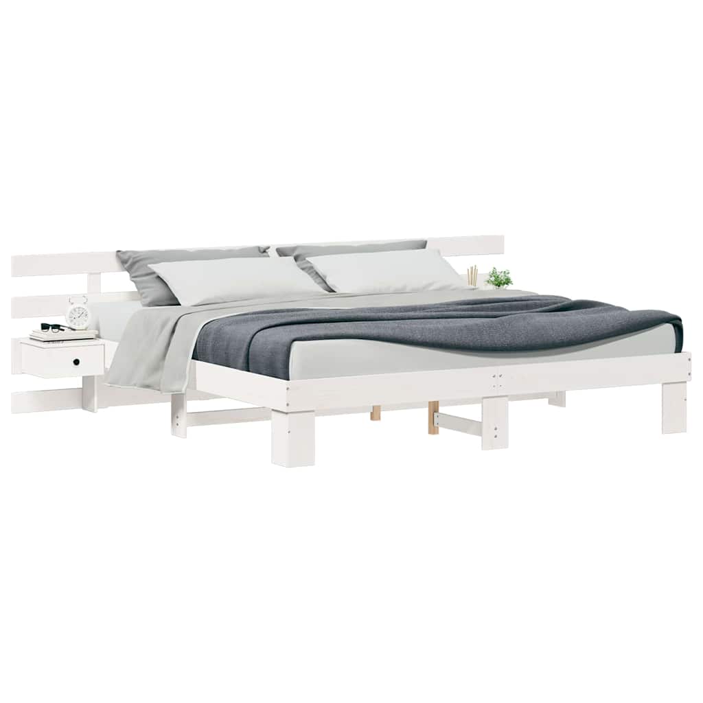 Bed Frame with Drawer White 200 x 200 cm Wood