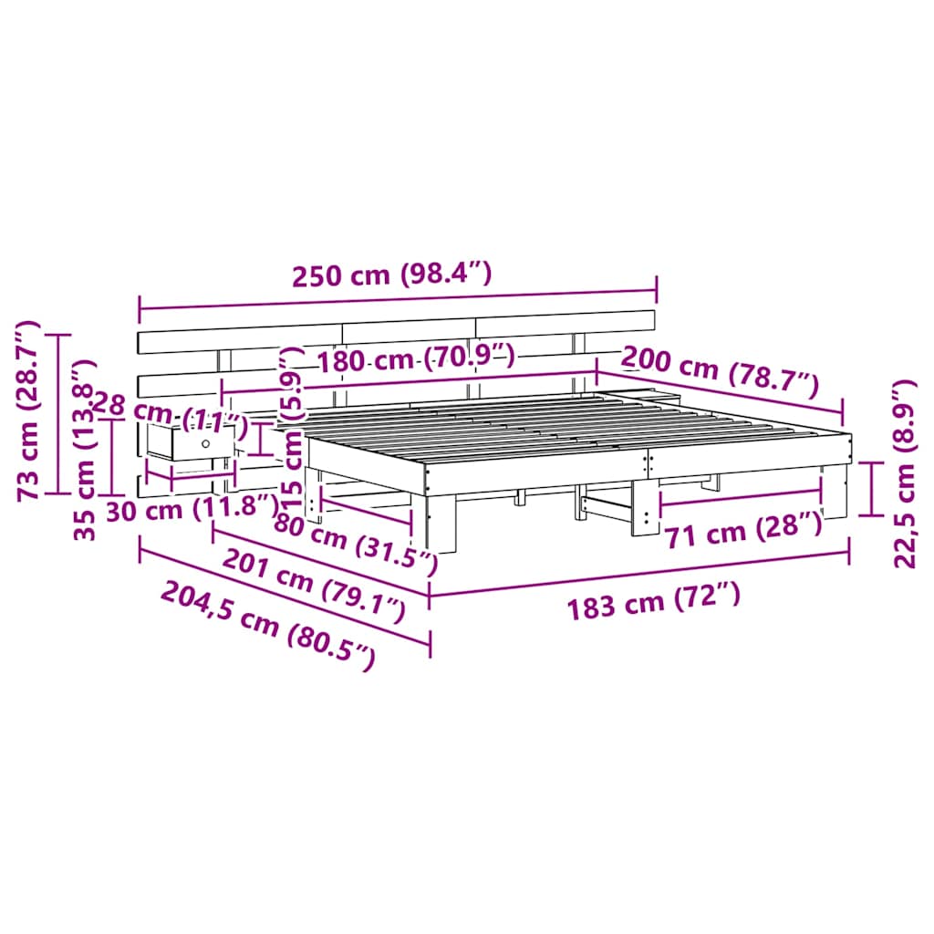 Bed Frame with Drawer Brown 180 x 200 cm Solid wood