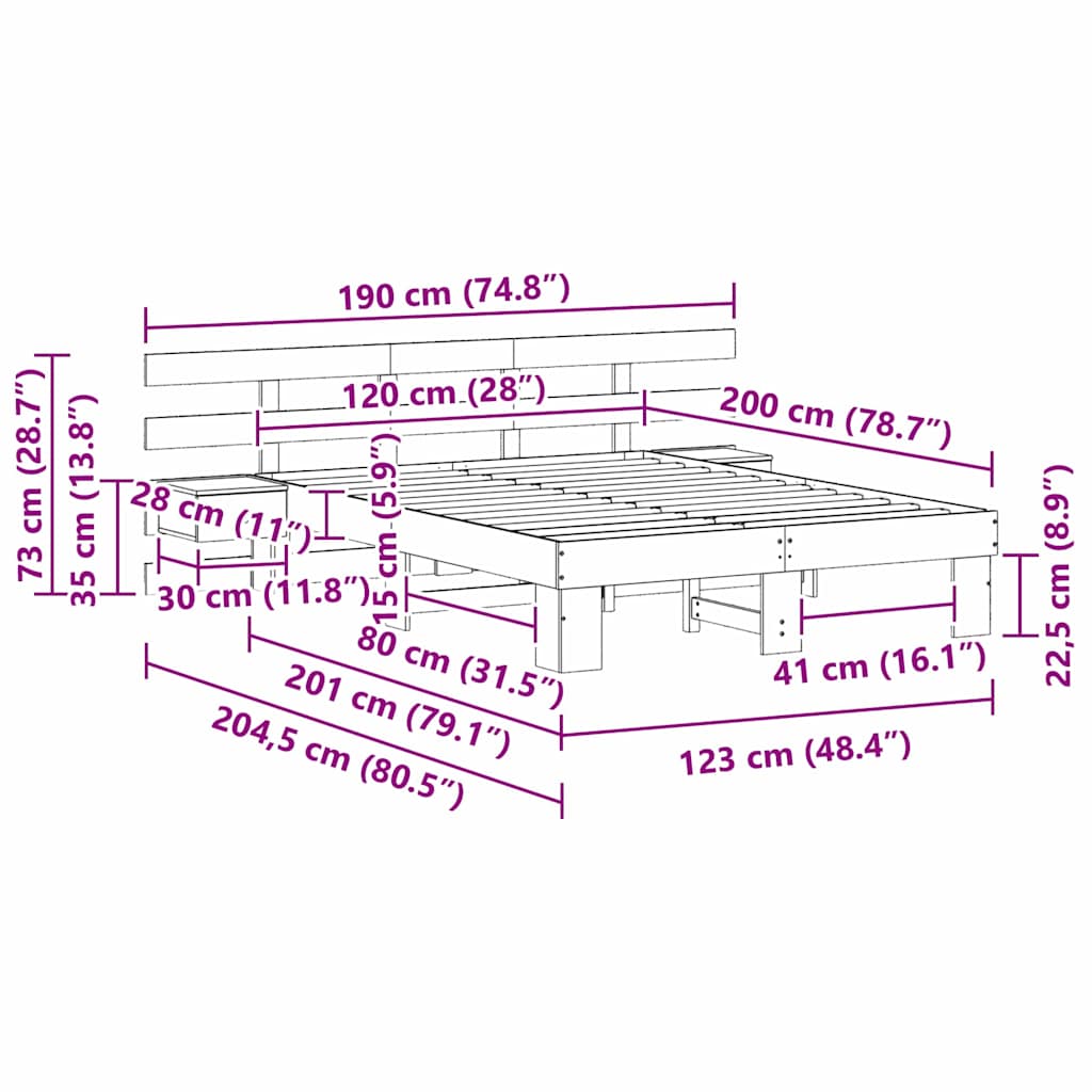 Bed Frame with Drawer Brown 120 x 200 cm