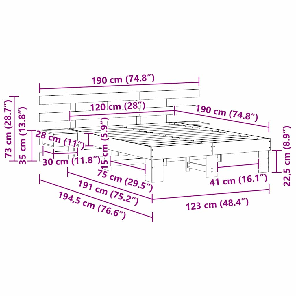Bed Frame with Drawer White 120 x 190 cm Solid wood