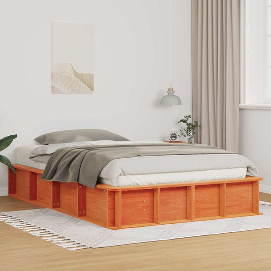 Bed Frame Wax Brown 140 x 190 cm Solid Pine Wood