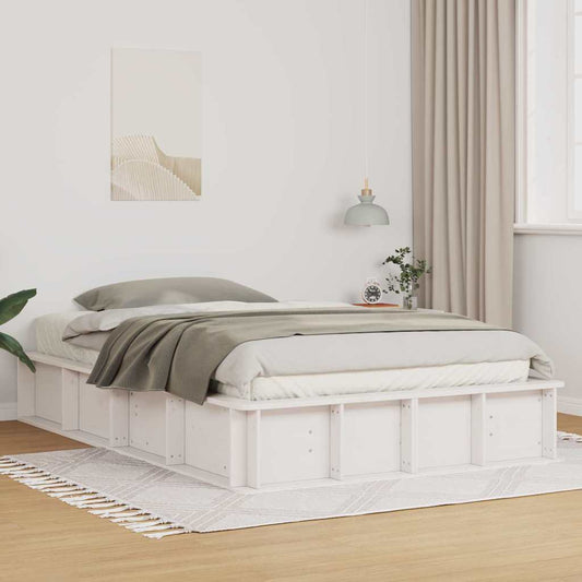 Bed Frame White 135 x 190 cm Solid Pine Wood