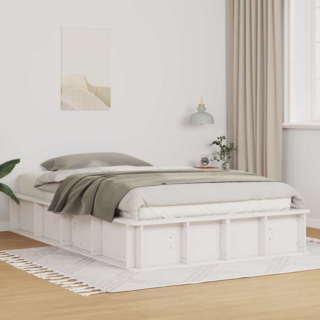 Bed Frame White 120 x 190 cm Solid Pine Wood
