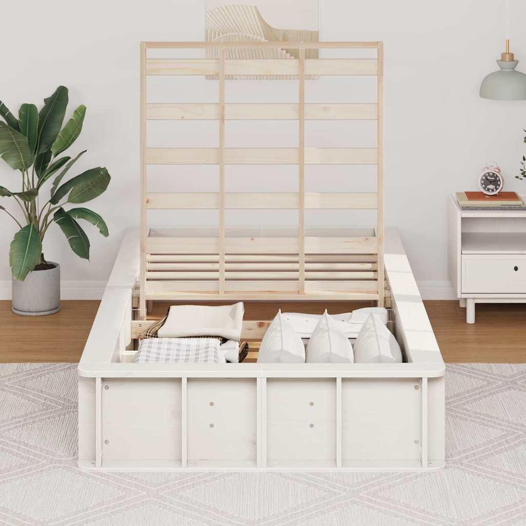 Bed Frame with Storage White 90 x 190 cm Solid Pine Wood