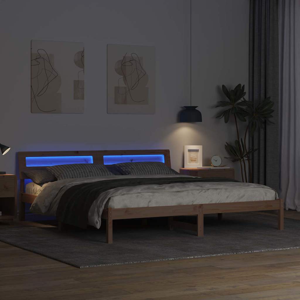 Bed Frame with LED Strip Lights Brown 200 x 200 cm