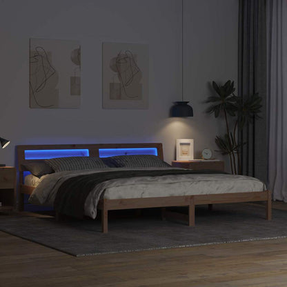 Bed Frame with LED Strip Lights Brown 200 x 200 cm