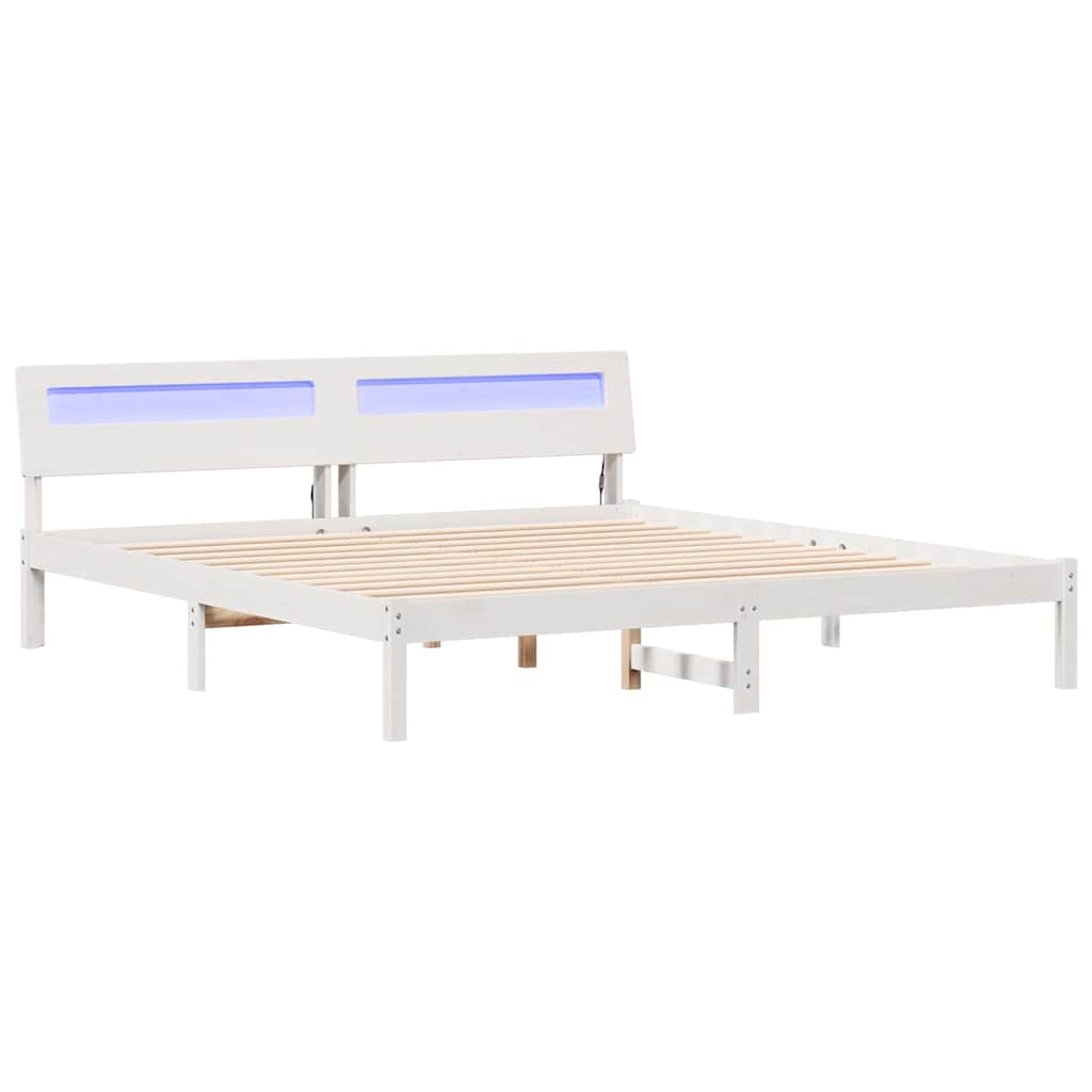 Bed Frame with LED Strip Lights White 200 x 200 cm Wood