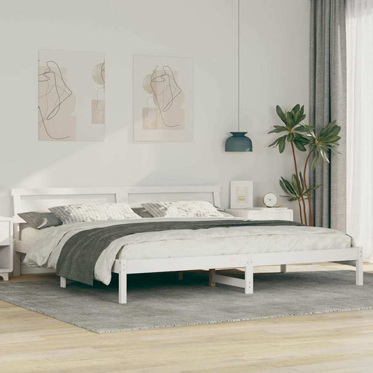 Bed Frame with Headboard White 200 x 200 cm Solid pine wood