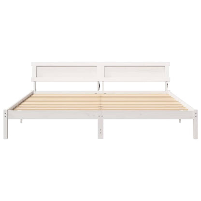 Bed Frame with Headboard White 200 x 200 cm Solid pine wood