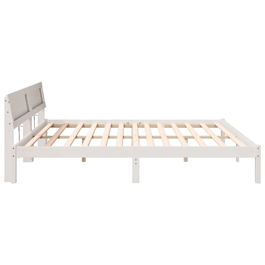Bed Frame with Headboard White 200 x 200 cm Solid pine wood