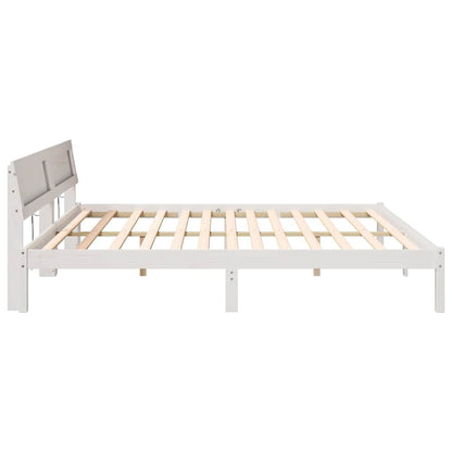Bed Frame with Headboard White 200 x 200 cm Solid pine wood