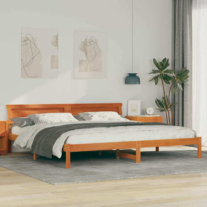 Bed Frame with Headboard Wax Brown 200 x 200 cm Solid Pine Wood