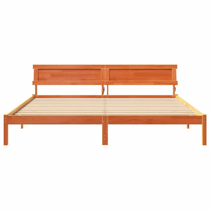 Bed Frame with Headboard Wax Brown 200 x 200 cm Solid Pine Wood