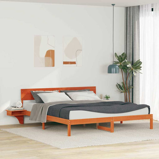 Bed Frame with Headboard Wax Brown 200 x 200 cm Solid Pine Wood