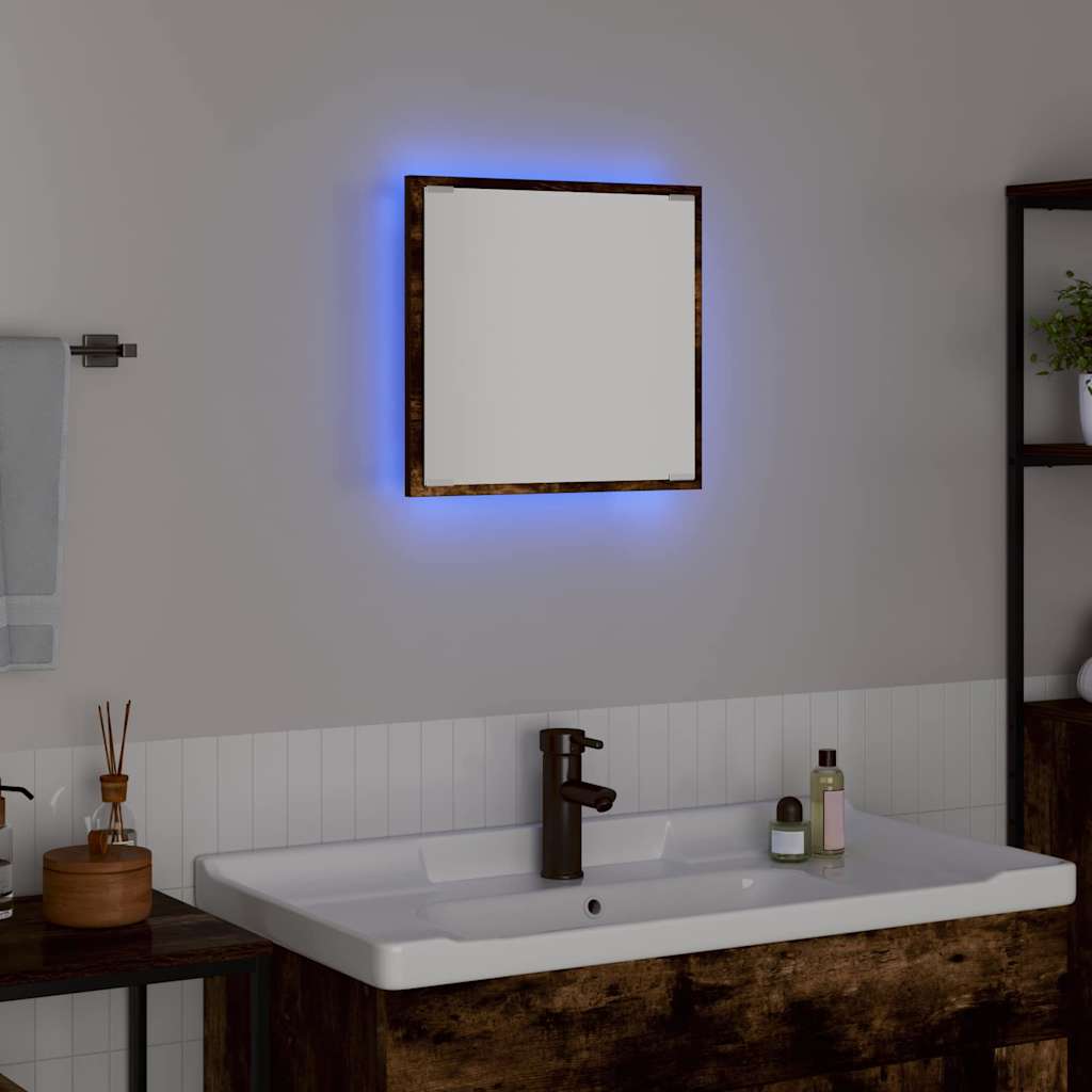 LED Bathroom Mirror Smoked Oak 40 x 37 x 8.5 cm Engineered Wood