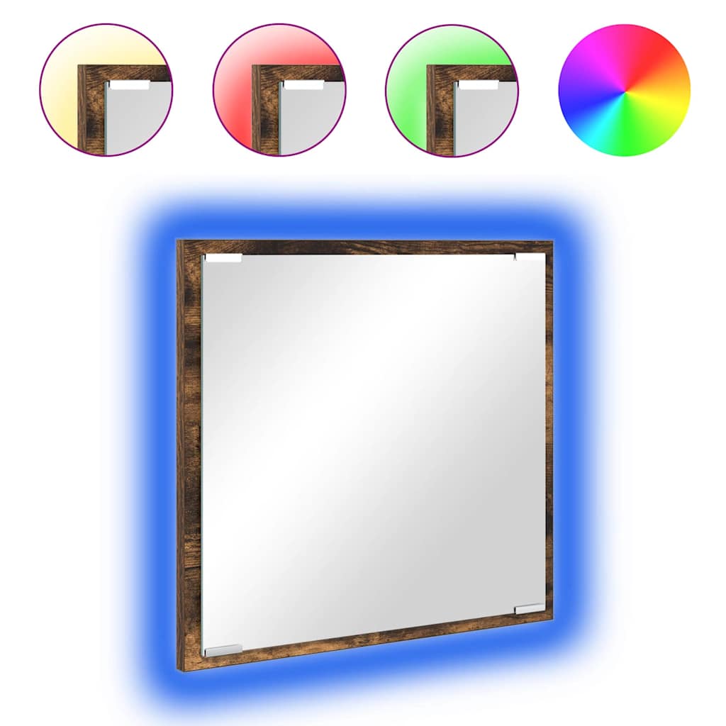 LED Bathroom Mirror Smoked Oak 40 x 37 x 8.5 cm Engineered Wood