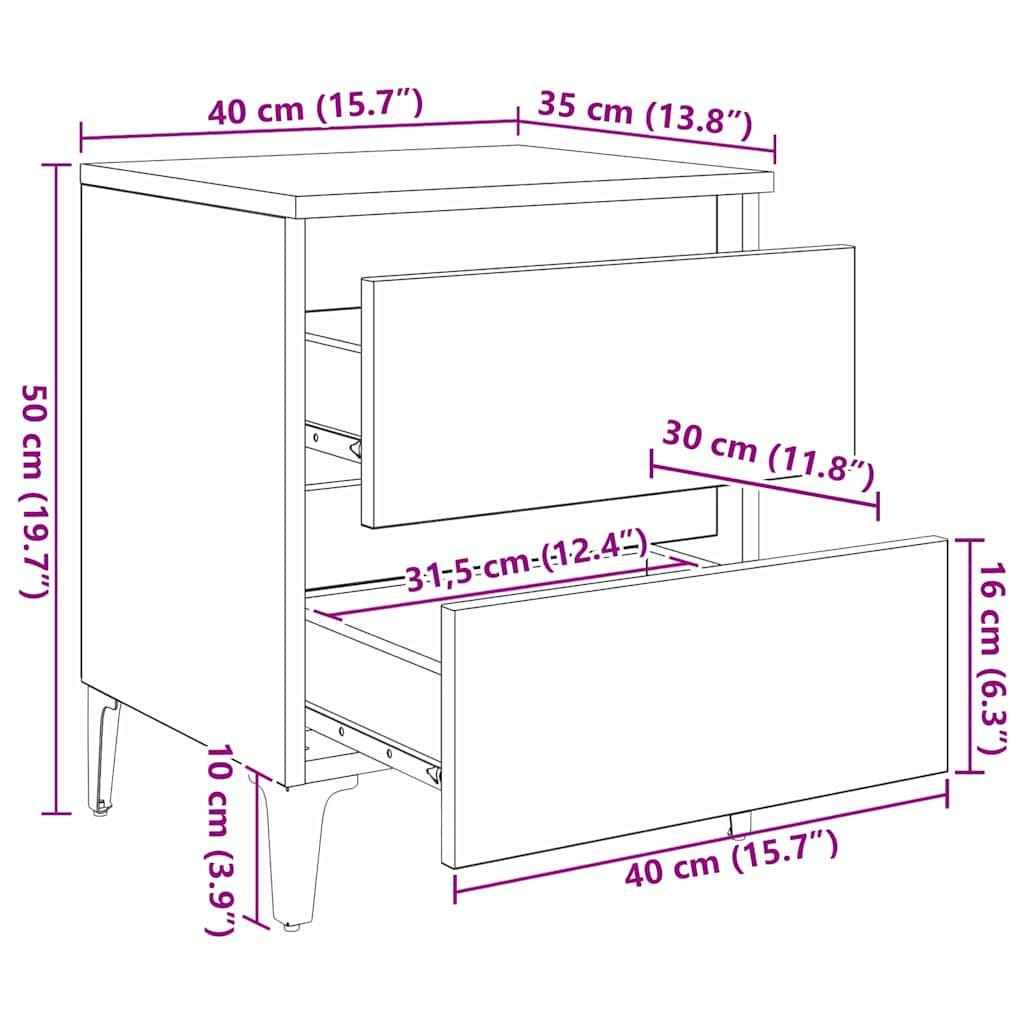 Bedside Cabinet Black oak 40 x 35 x 50 cm Engineered wood