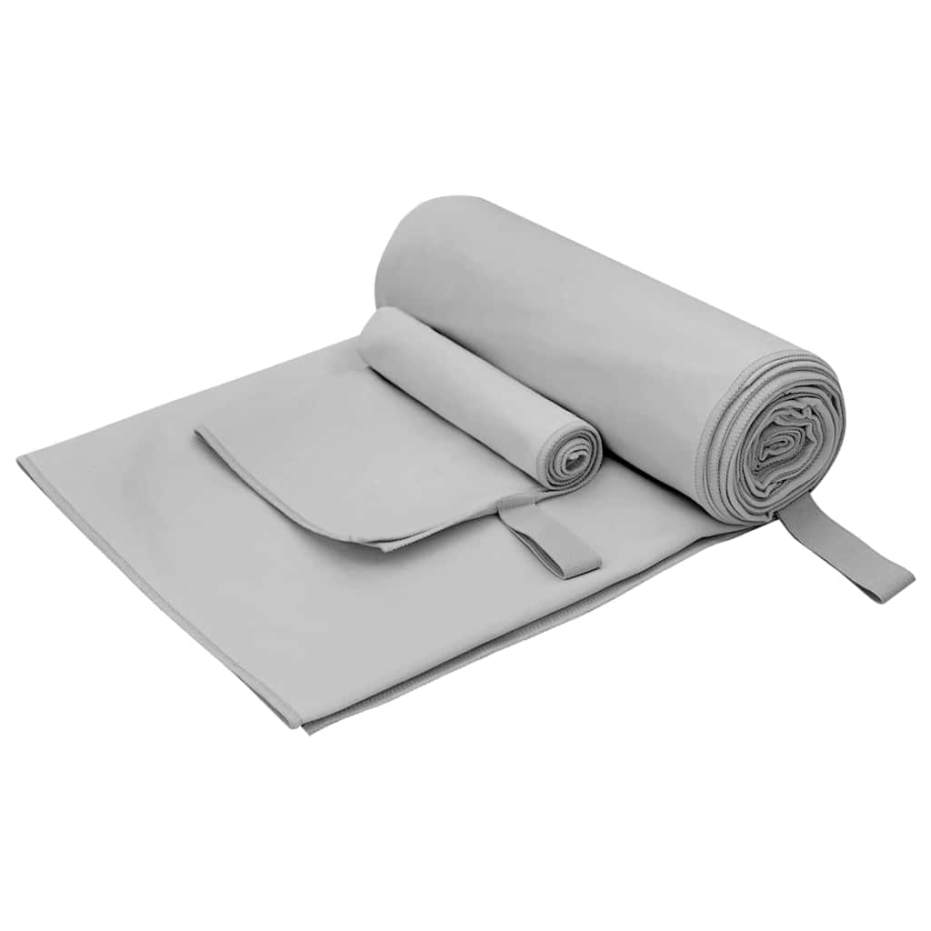 Sports Towel Set 2 pcs Grey Fabric
