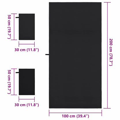Sports Towel Set 3 pcs Black Polyester and Polyamide
