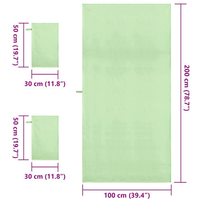 Sports Towel Set 3 pcs Green Polyester and Polyamide