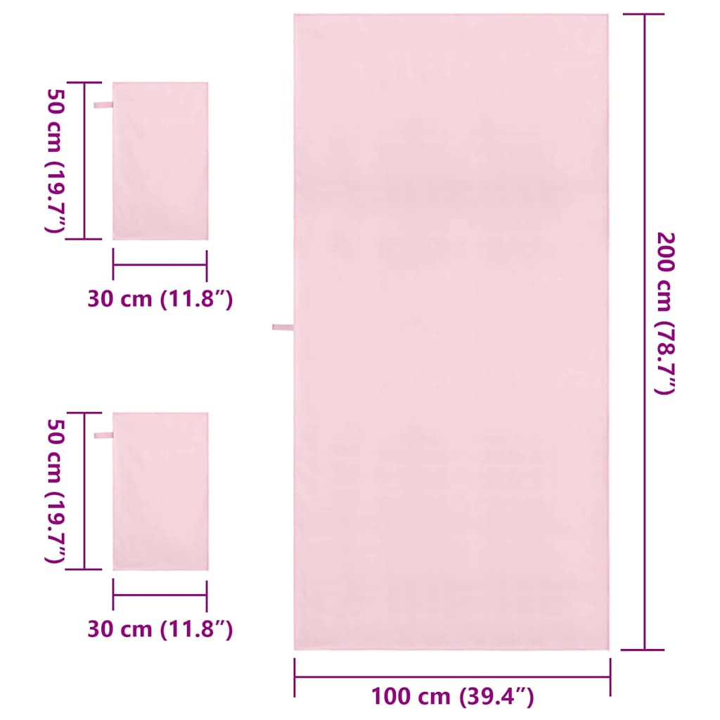 Sports Towel Set 3 pcs Pink Polyester and Polyamide