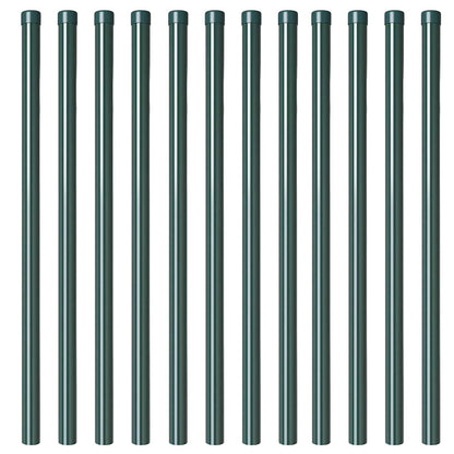 Fence Posts 12 pcs Green 100 cm Powder-coated steel