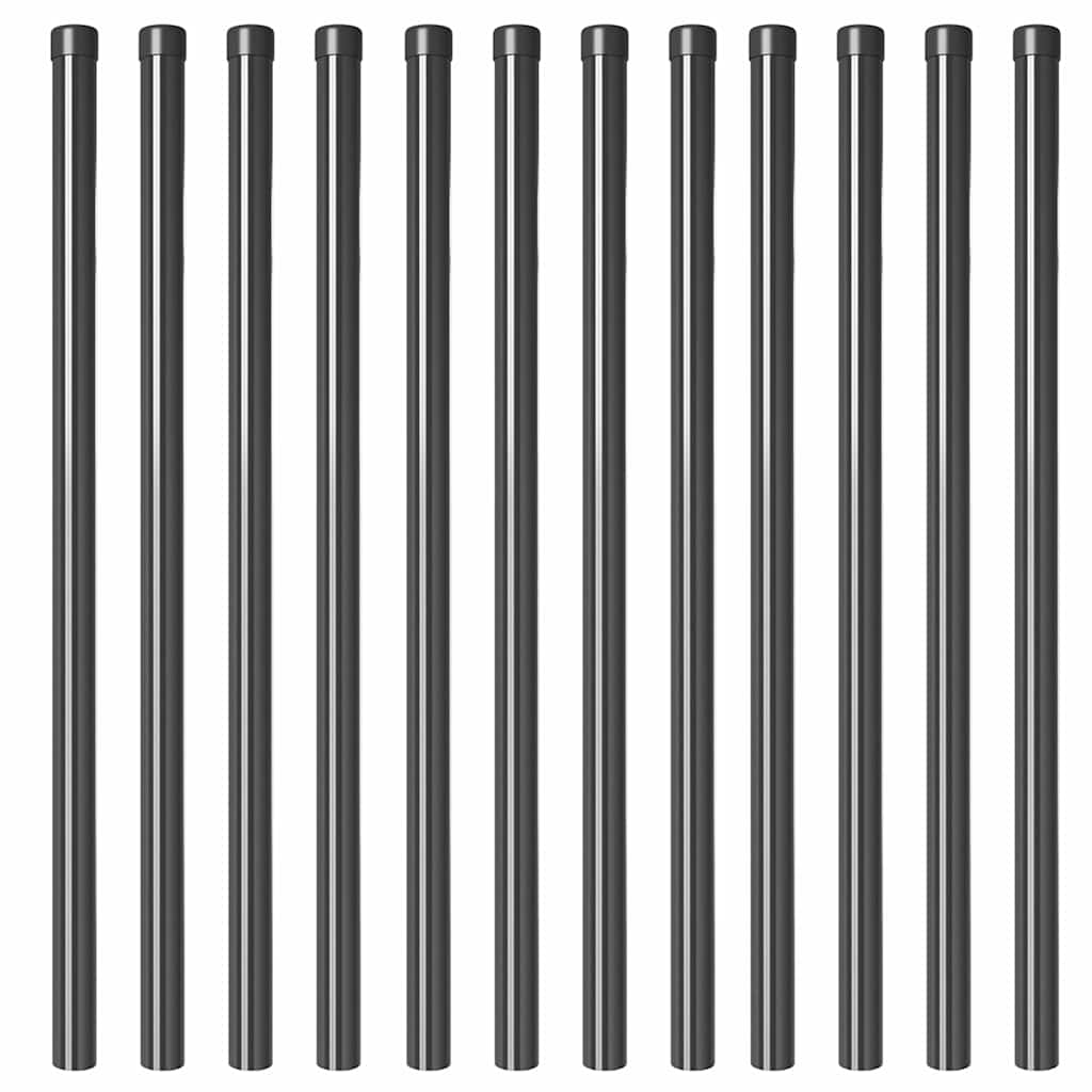 Fence Posts 12 pcs Grey 110 cm Powder-coated steel