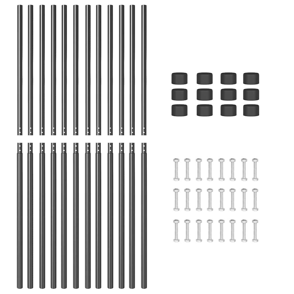 Fence Posts 12 pcs Grey Powder-coated steel