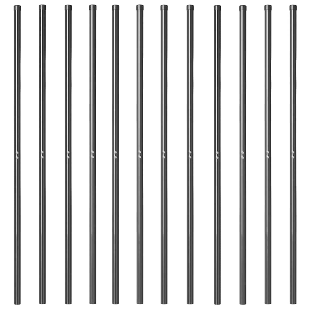 Fence Posts 12 pcs Grey Powder-coated steel