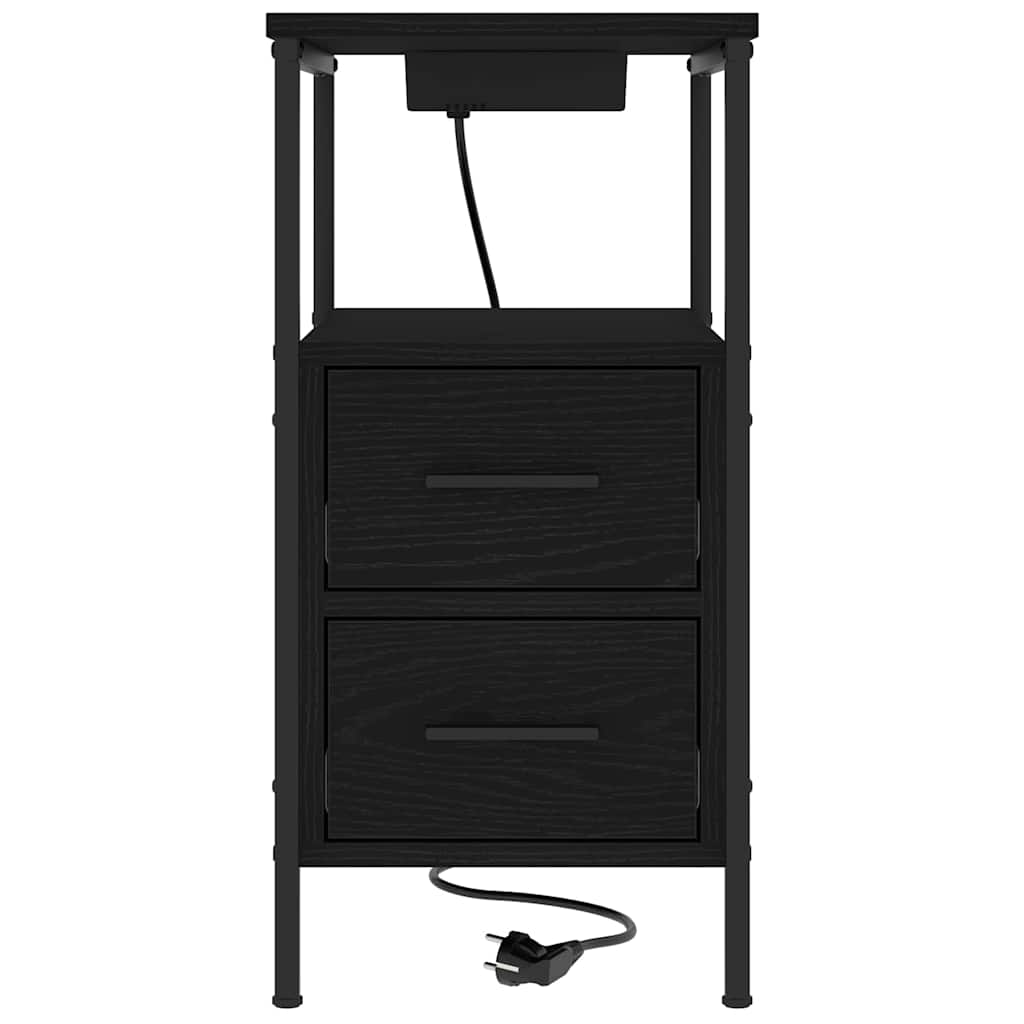 Bedside Table Black oak 30 x 48 x 61 cm Engineered wood